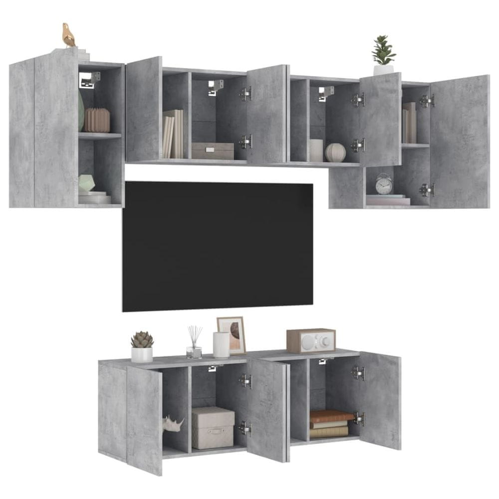 Vidaxl 6-dielne TV nástenné skrinky betónovo sivé kompozitné drevo